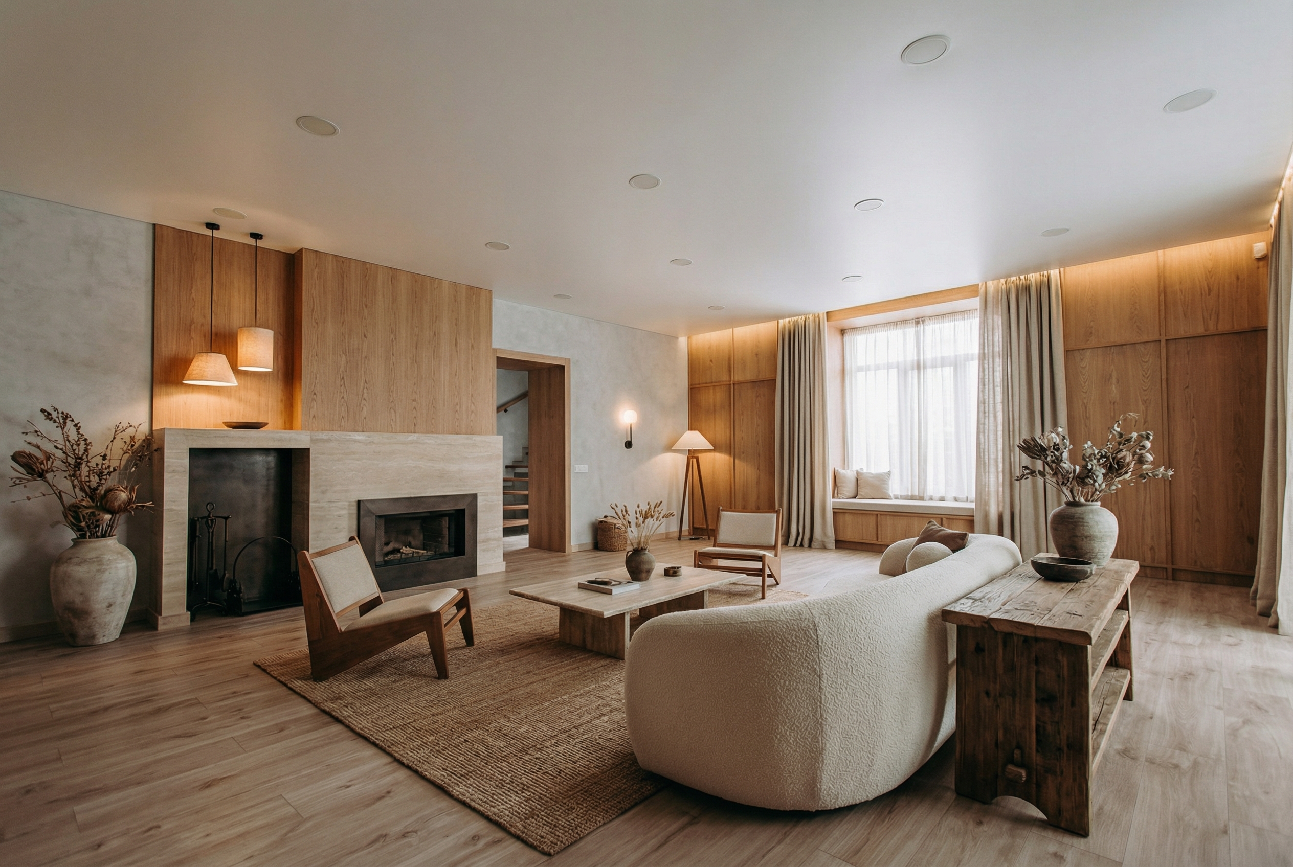 Дизайн гостиной в стиле Japandi — фото интерьера от нейросети RoomGPT