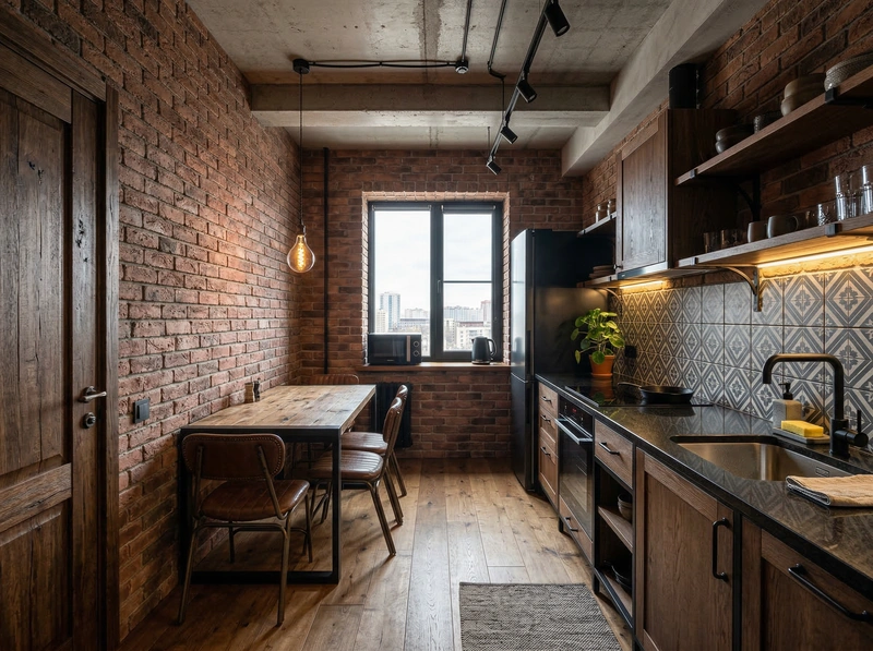 Дизайн кухни в стиле Лофт — фото интерьера от нейросети RoomGPT