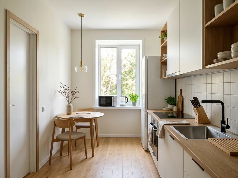 Дизайн кухни в стиле Сканди — фото интерьера от нейросети RoomGPT