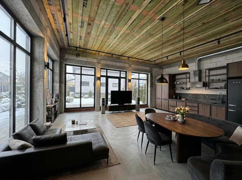 Дизайн гостиной в стиле Лофт — фото интерьера от нейросети RoomGPT