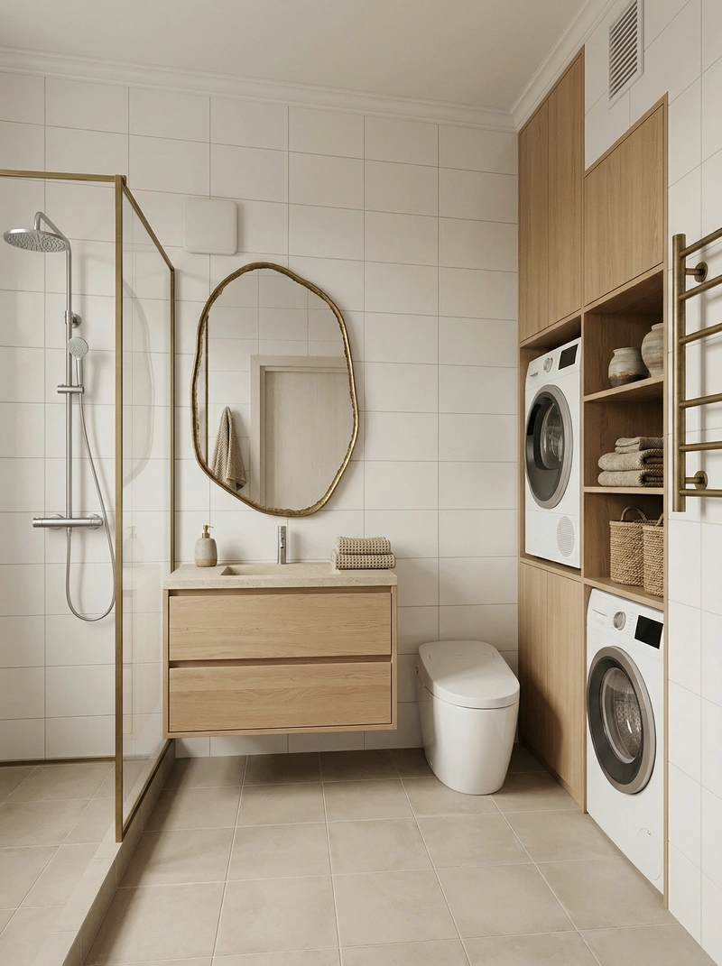 Дизайн ванной в стиле Japandi — фото интерьера от нейросети RoomGPT