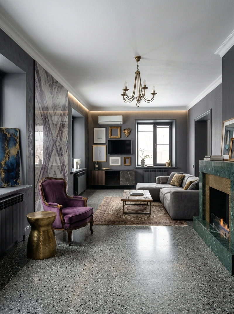 Дизайн гостиной в стиле Эклектика — фото интерьера от нейросети RoomGPT