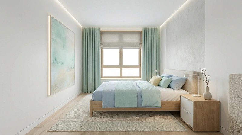 Дизайн спальни в стиле Сканди — фото интерьера от нейросети RoomGPT