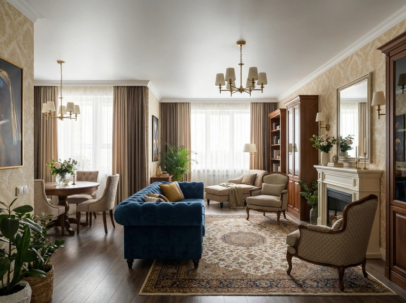 Дизайн интерьера в стиле Классика — Гостиная от нейросети RoomGPT