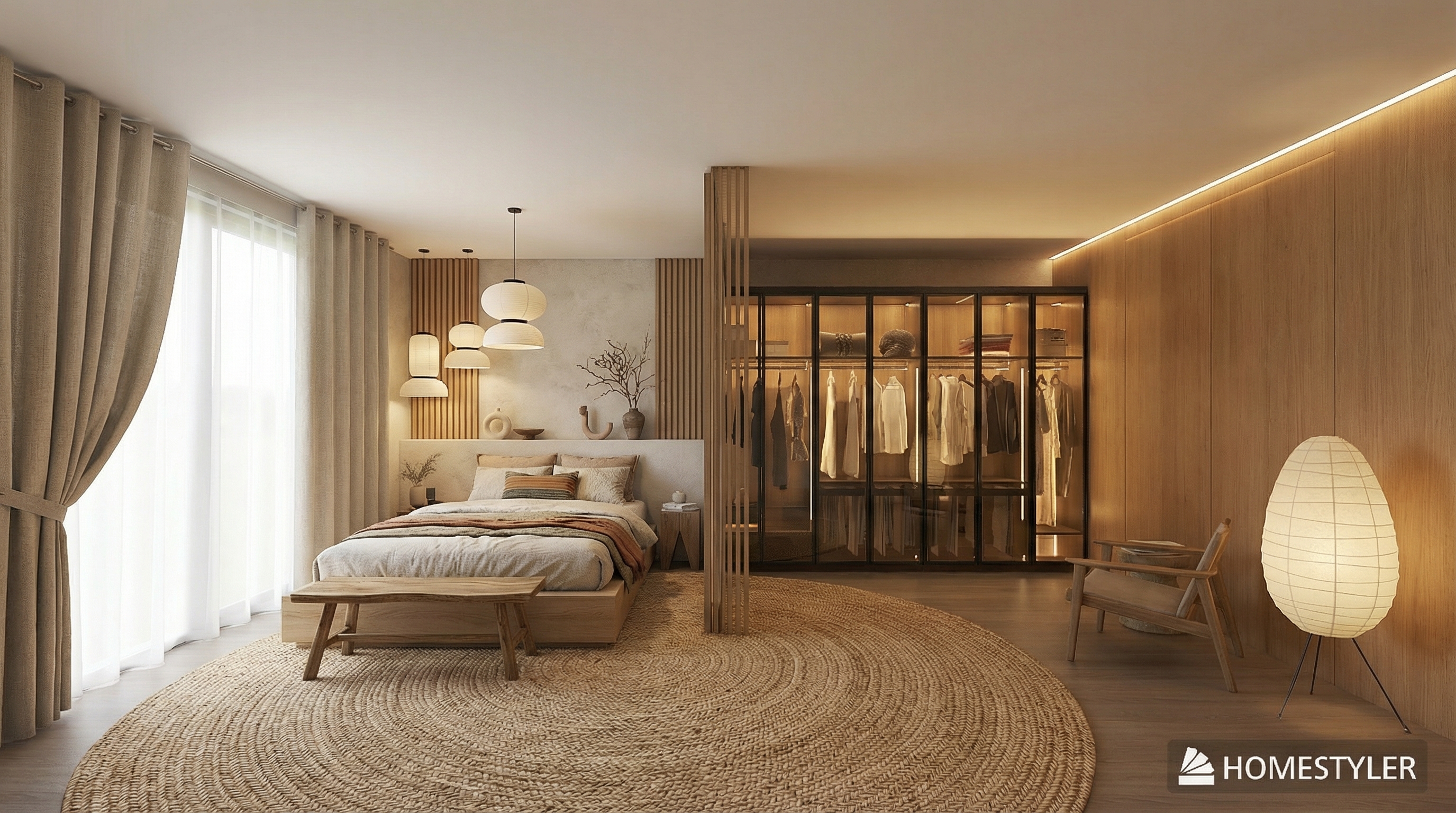 Дизайн спальни в стиле Japandi — фото интерьера от нейросети RoomGPT