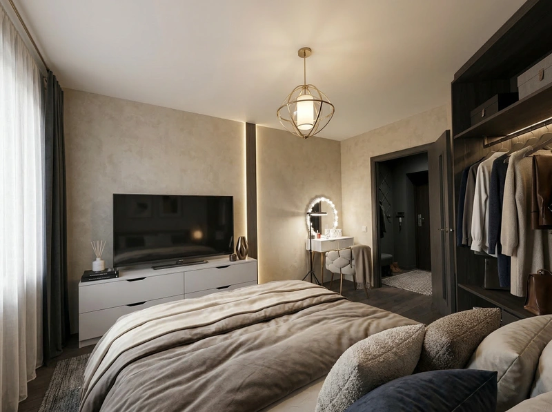 Дизайн спальни в стиле Контемпорари — фото интерьера от нейросети RoomGPT