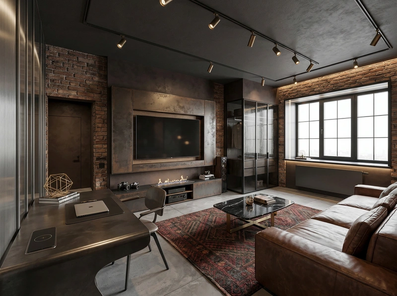 Дизайн интерьера в стиле Лофт — Гостиная от нейросети RoomGPT