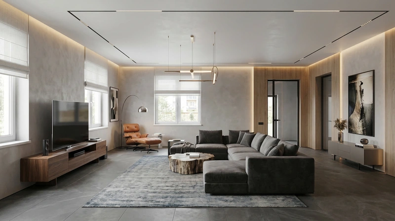 Дизайн гостиной в стиле Контемпорари — фото интерьера от нейросети RoomGPT