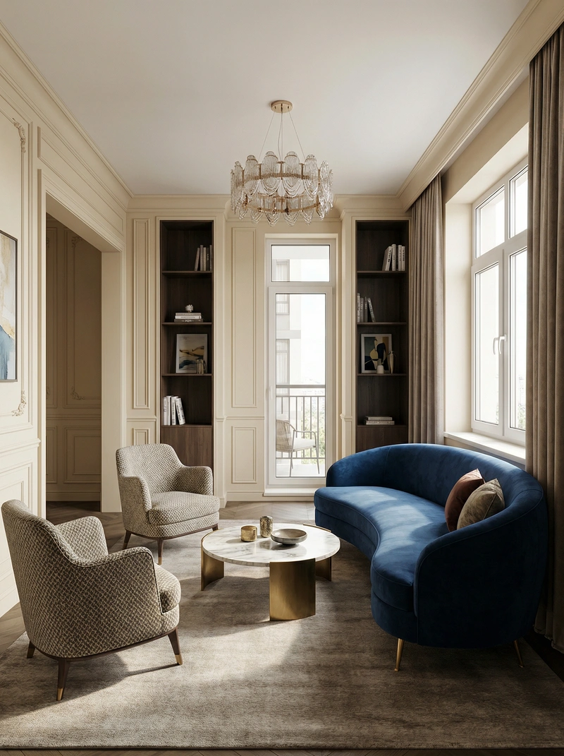 Дизайн интерьера в стиле Классика — Гостиная от нейросети RoomGPT