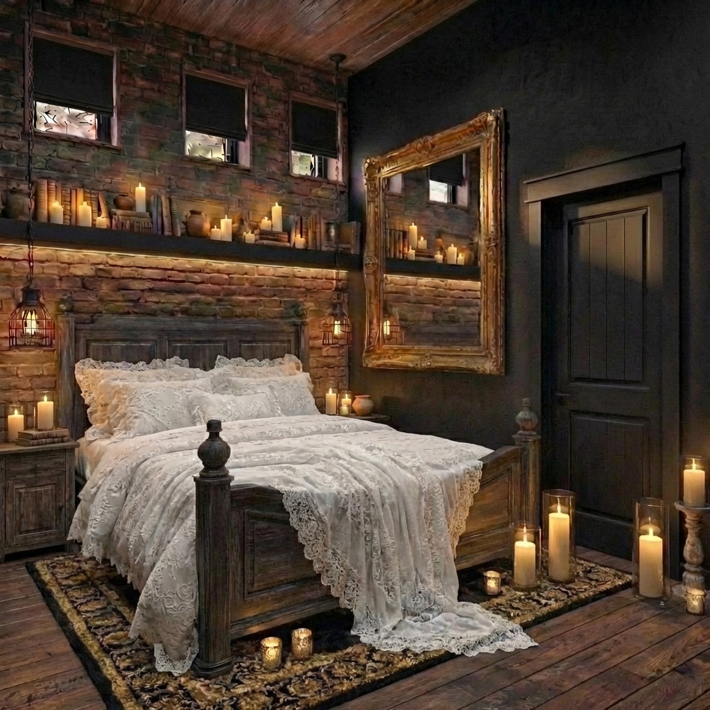 Дизайн спальни в стиле Блэктэк — фото интерьера от нейросети RoomGPT