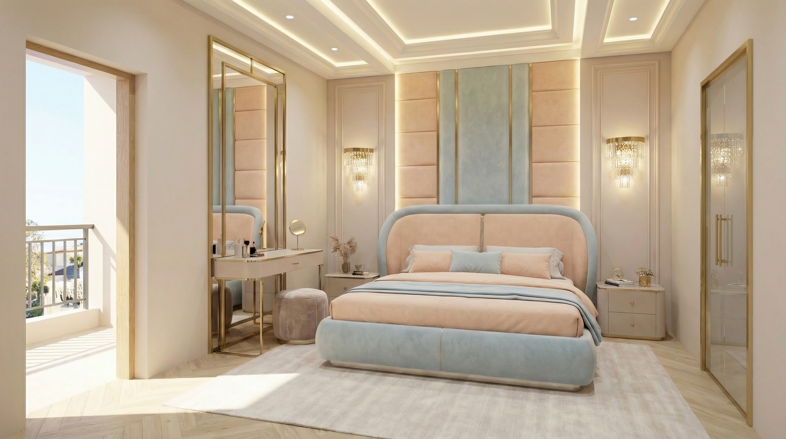 Дизайн спальни в стиле Неоклассика — фото интерьера от нейросети RoomGPT