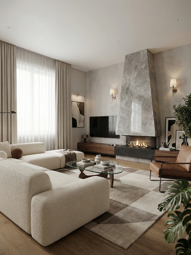 Дизайн интерьера в стиле Контемпорари — Гостиная от нейросети RoomGPT