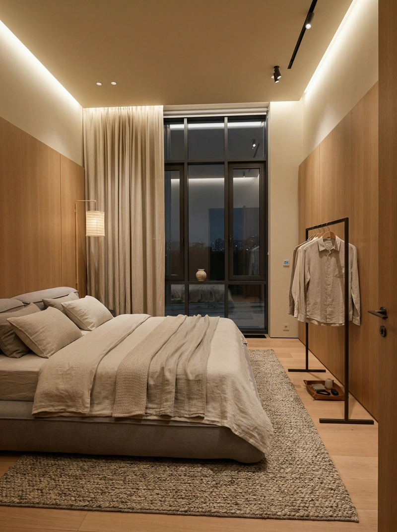 Дизайн спальни в стиле Japandi — фото интерьера от нейросети RoomGPT