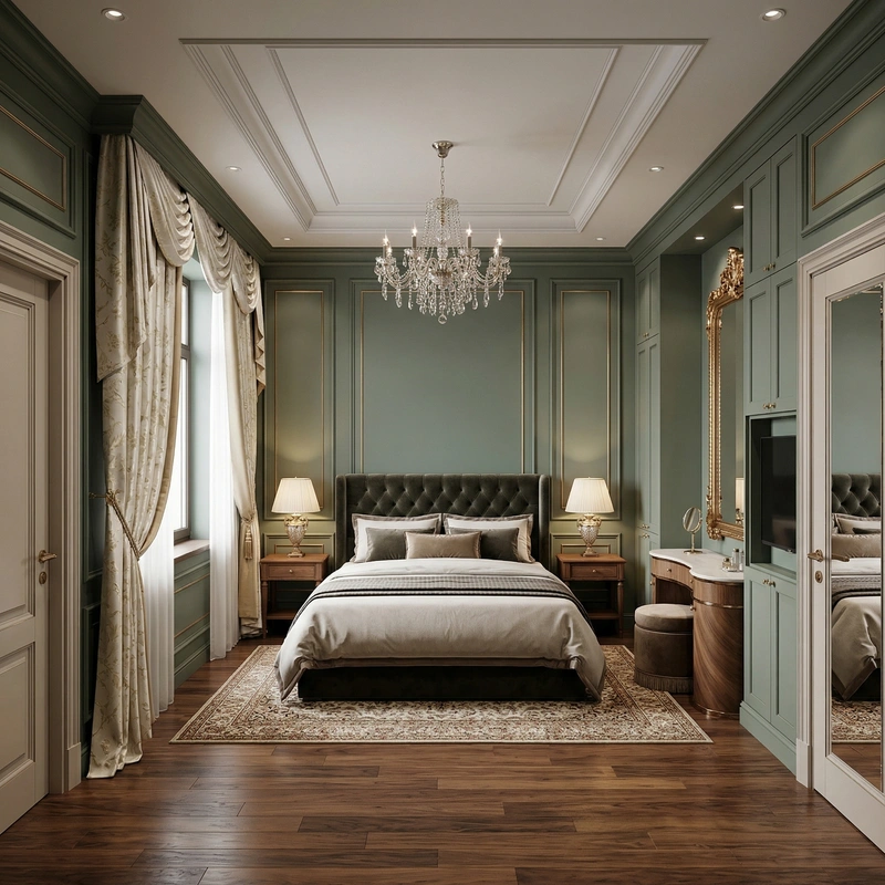 Дизайн спальни в стиле Классика — фото интерьера от нейросети RoomGPT