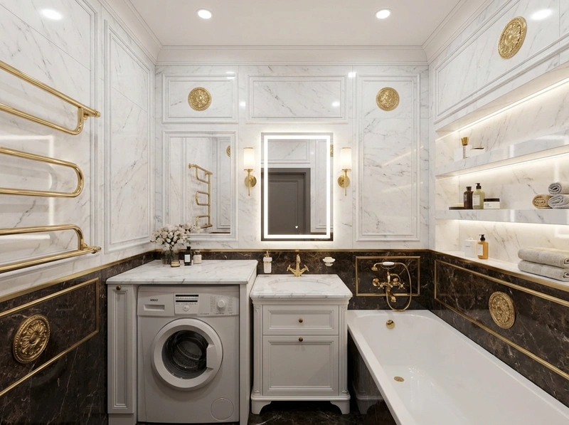 Дизайн ванной в стиле Классика — фото интерьера от нейросети RoomGPT