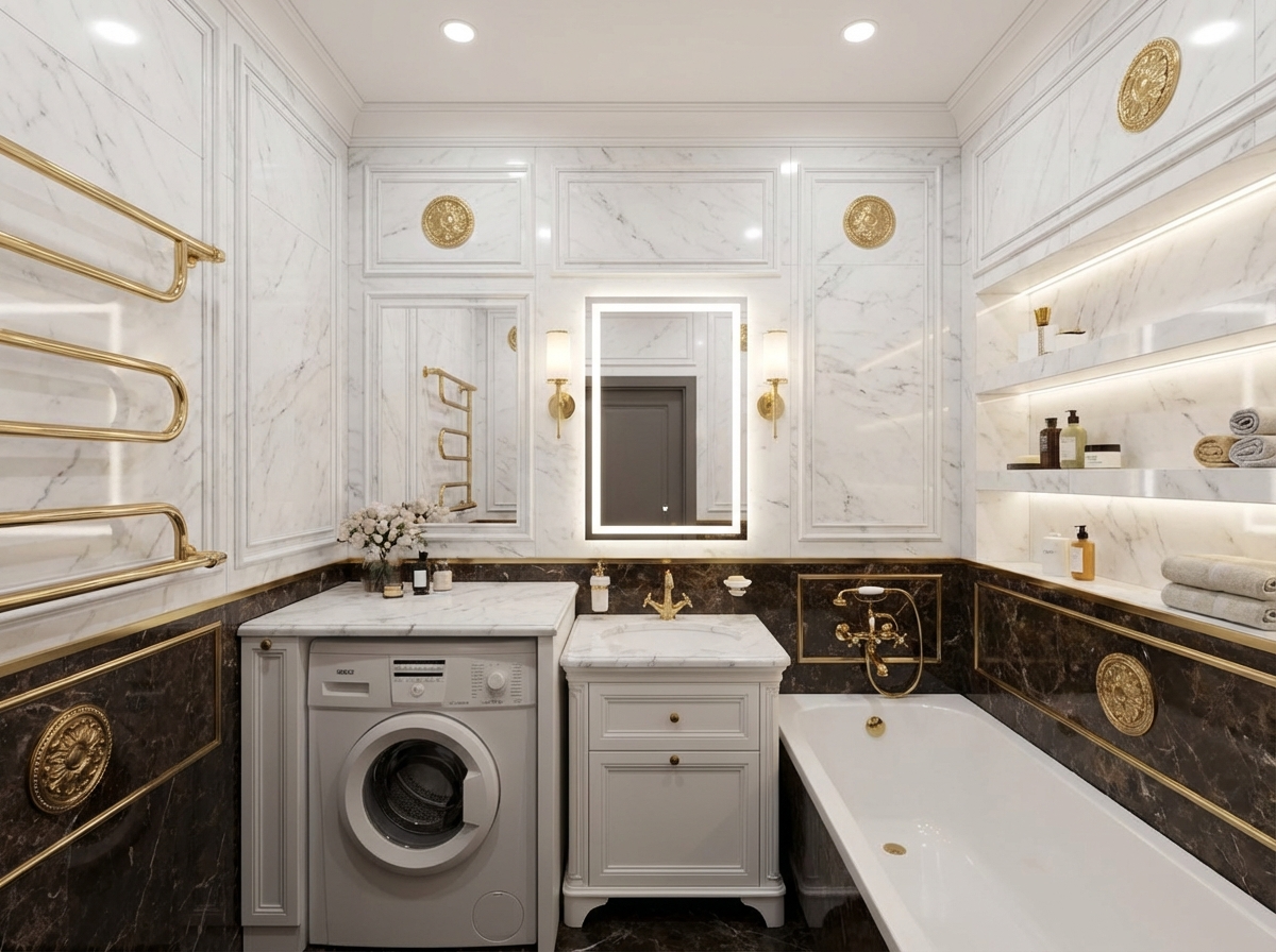Дизайн ванной в стиле Классика — фото интерьера от нейросети RoomGPT