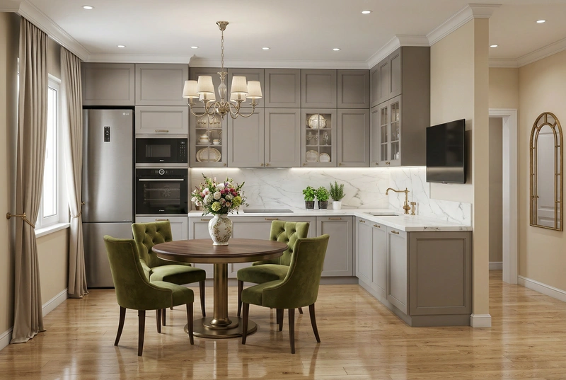 Дизайн интерьера в стиле Классика — Кухня от нейросети RoomGPT