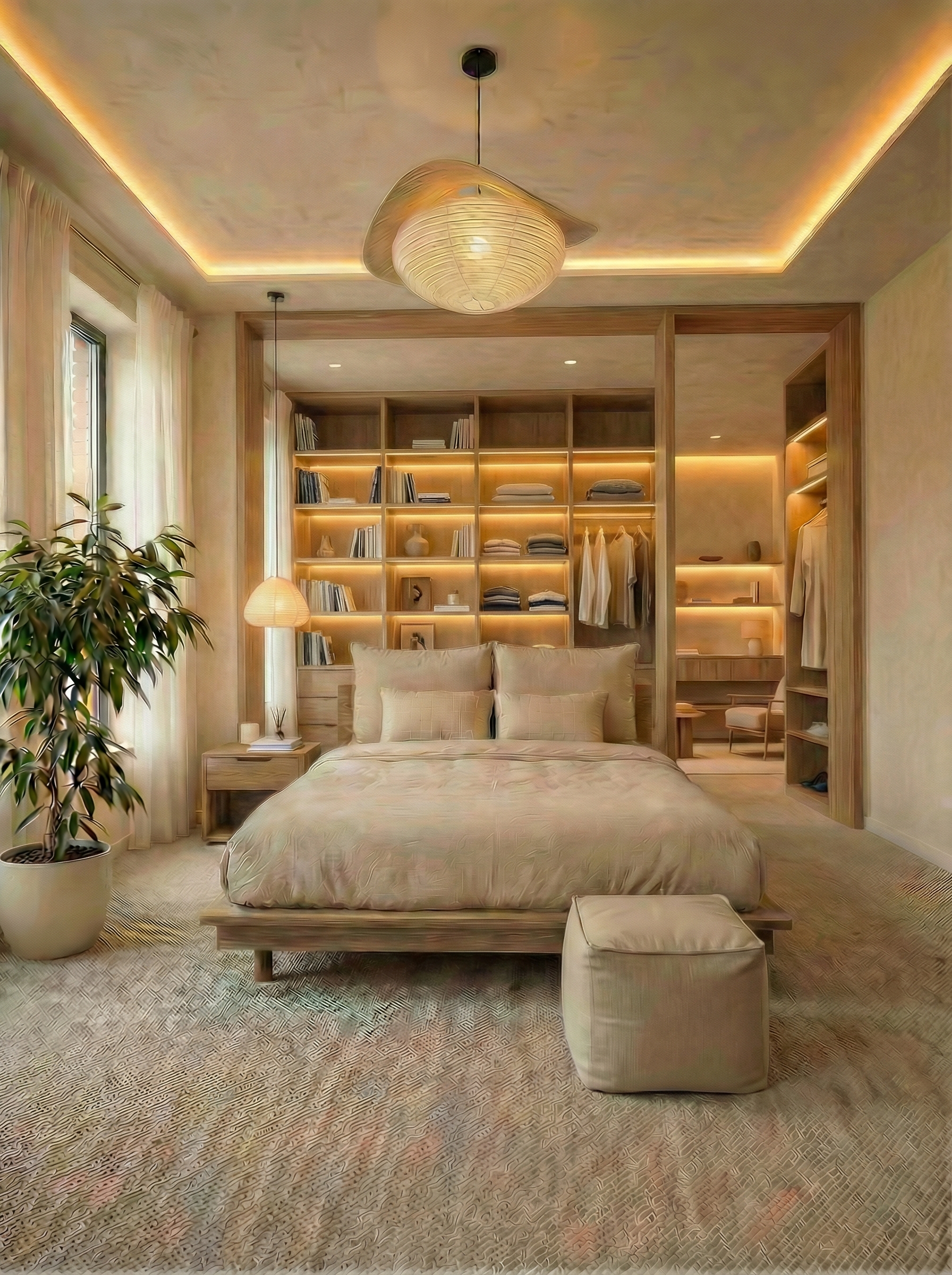 Дизайн спальни в стиле Japandi — фото интерьера от нейросети RoomGPT