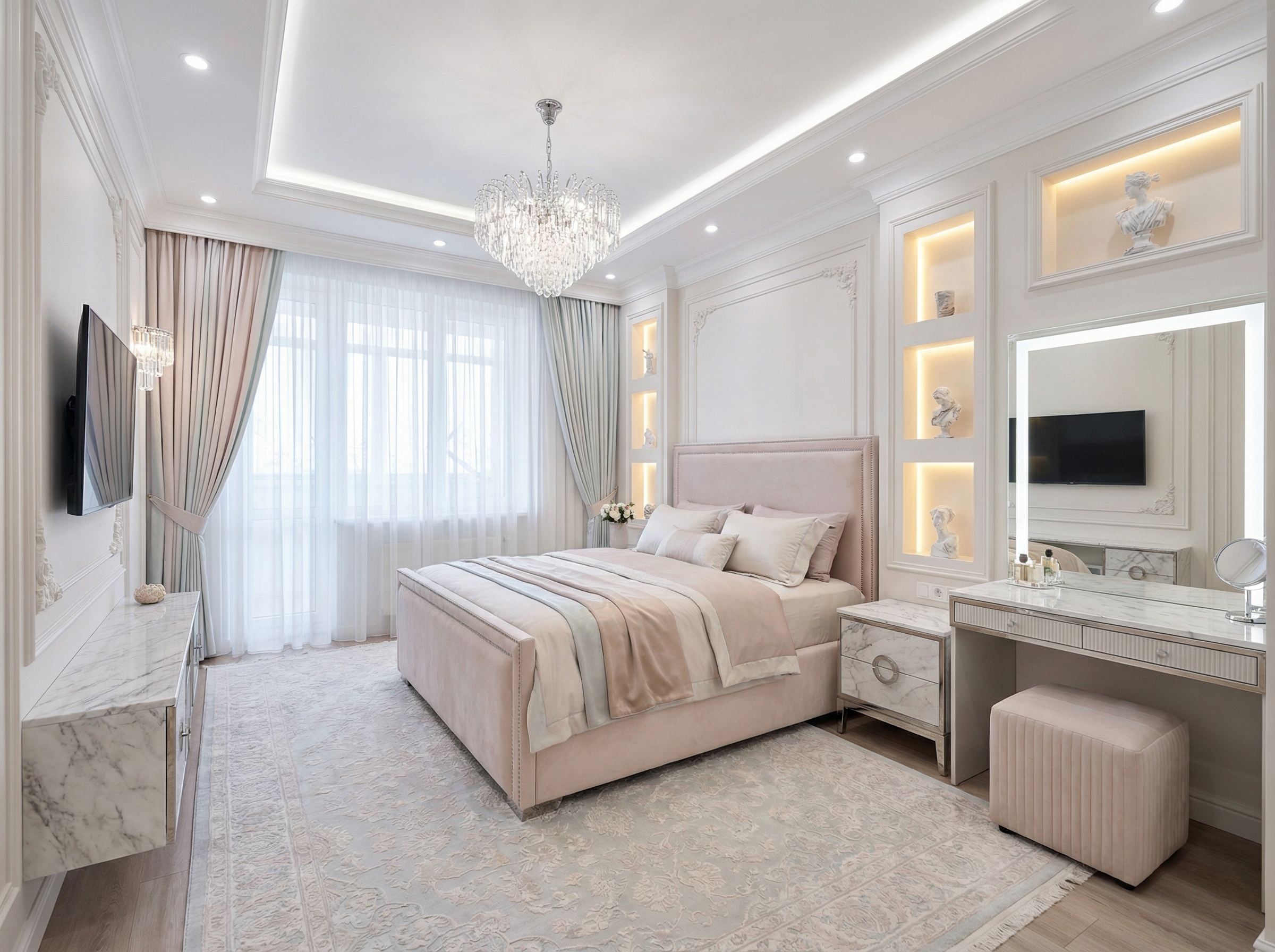 Дизайн спальни в стиле Классика — фото интерьера от нейросети RoomGPT