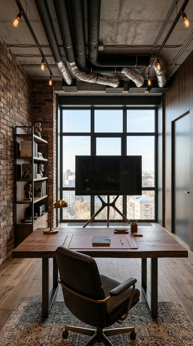 Дизайн кабинета в стиле Лофт — фото интерьера от нейросети RoomGPT