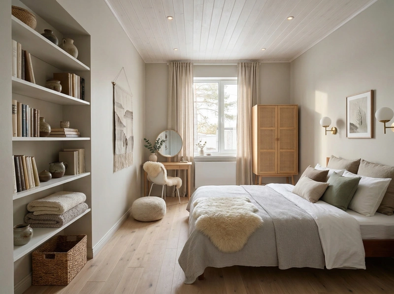 Дизайн спальни в стиле Хюгге — фото интерьера от нейросети RoomGPT