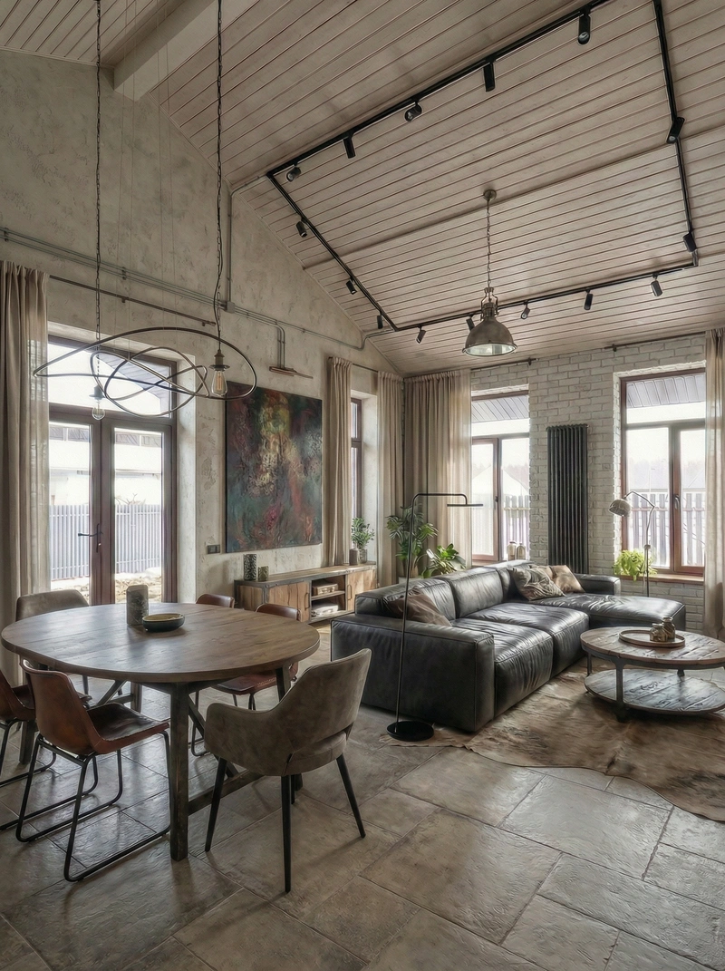Дизайн интерьера в стиле Лофт — Гостиная от нейросети RoomGPT