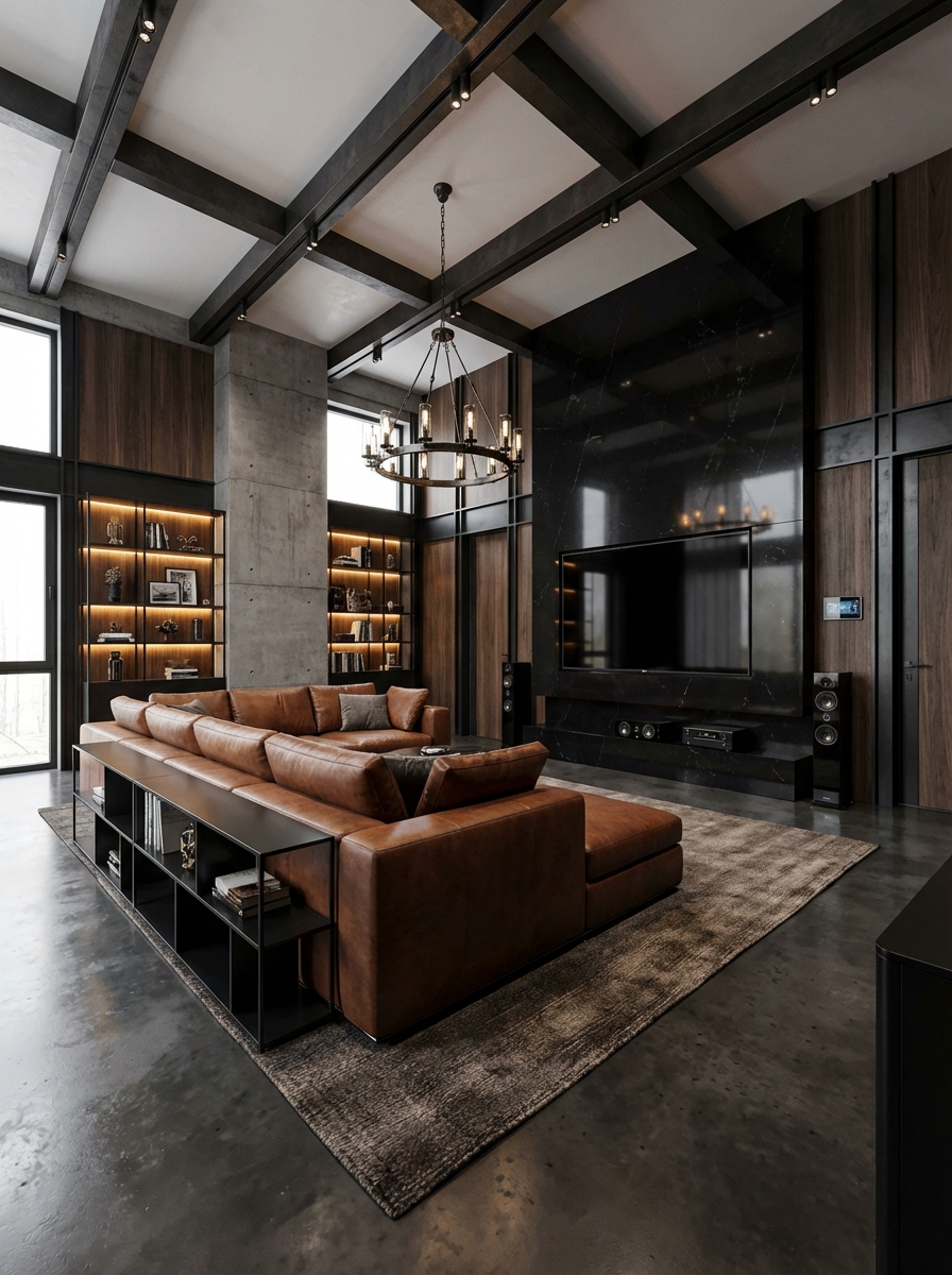 Дизайн гостиной в стиле Блэктэк — фото интерьера от нейросети RoomGPT