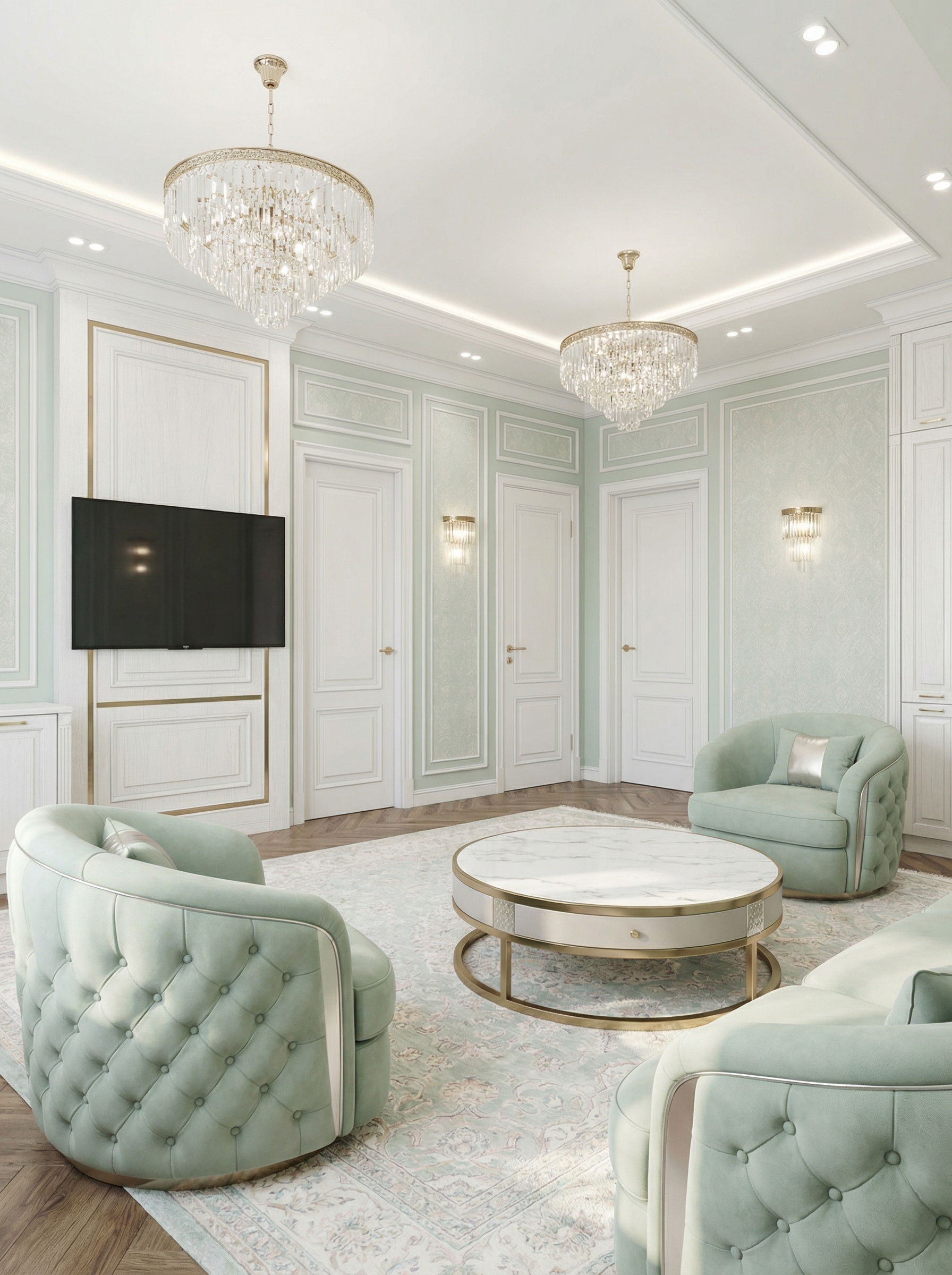 Дизайн гостиной в стиле Неоклассика — фото интерьера от нейросети RoomGPT