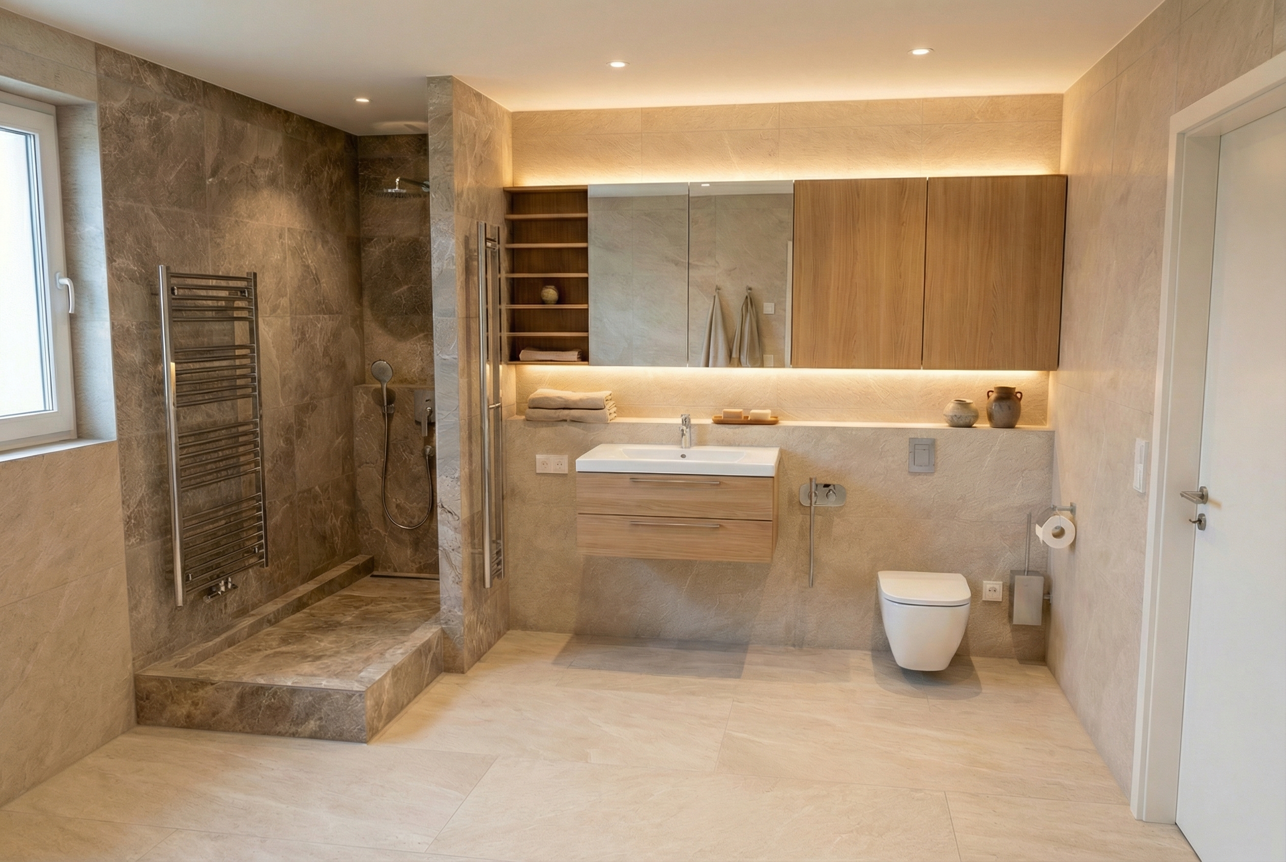 Дизайн ванной в стиле Japandi — фото интерьера от нейросети RoomGPT