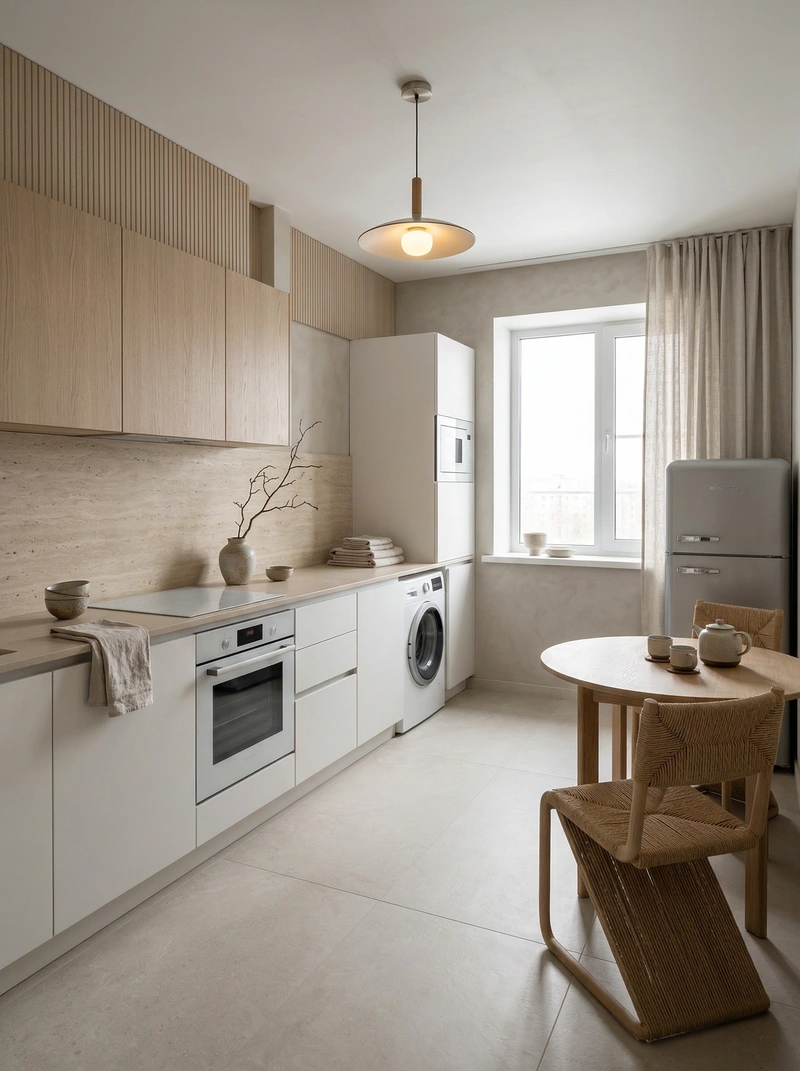 Дизайн кухни в стиле Japandi — фото интерьера от нейросети RoomGPT