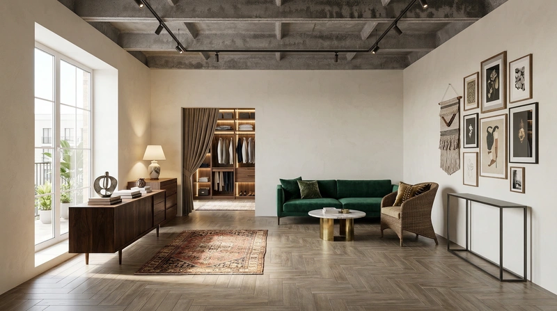 Дизайн интерьера в стиле Эклектика — Гостиная от нейросети RoomGPT