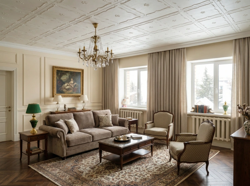 Дизайн интерьера в стиле Классика — Гостиная от нейросети RoomGPT