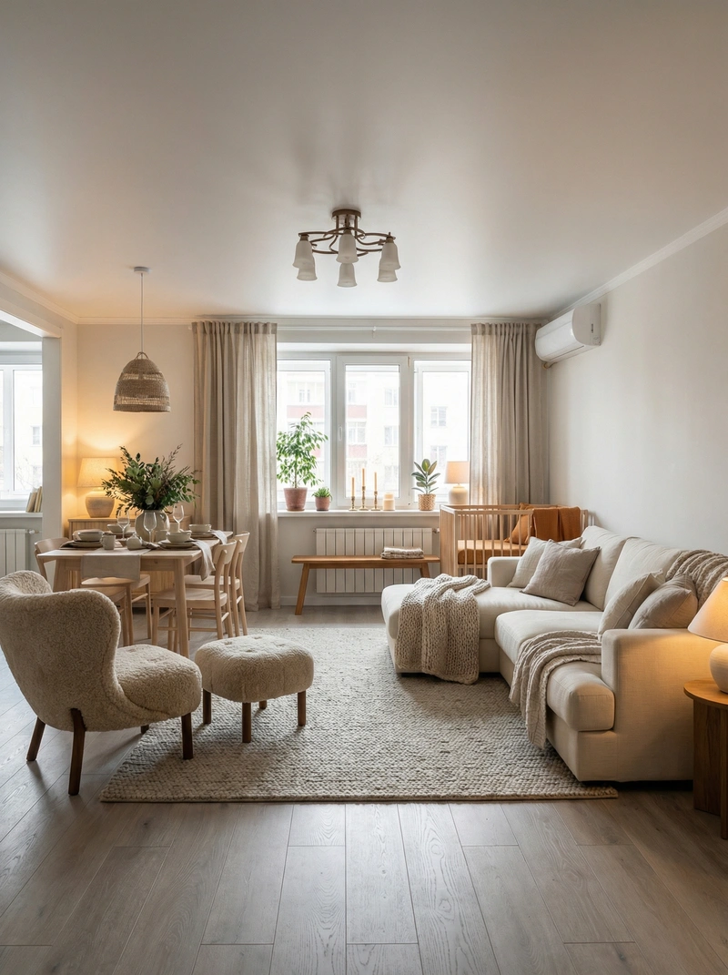 Дизайн интерьера в стиле Хюгге — Гостиная от нейросети RoomGPT