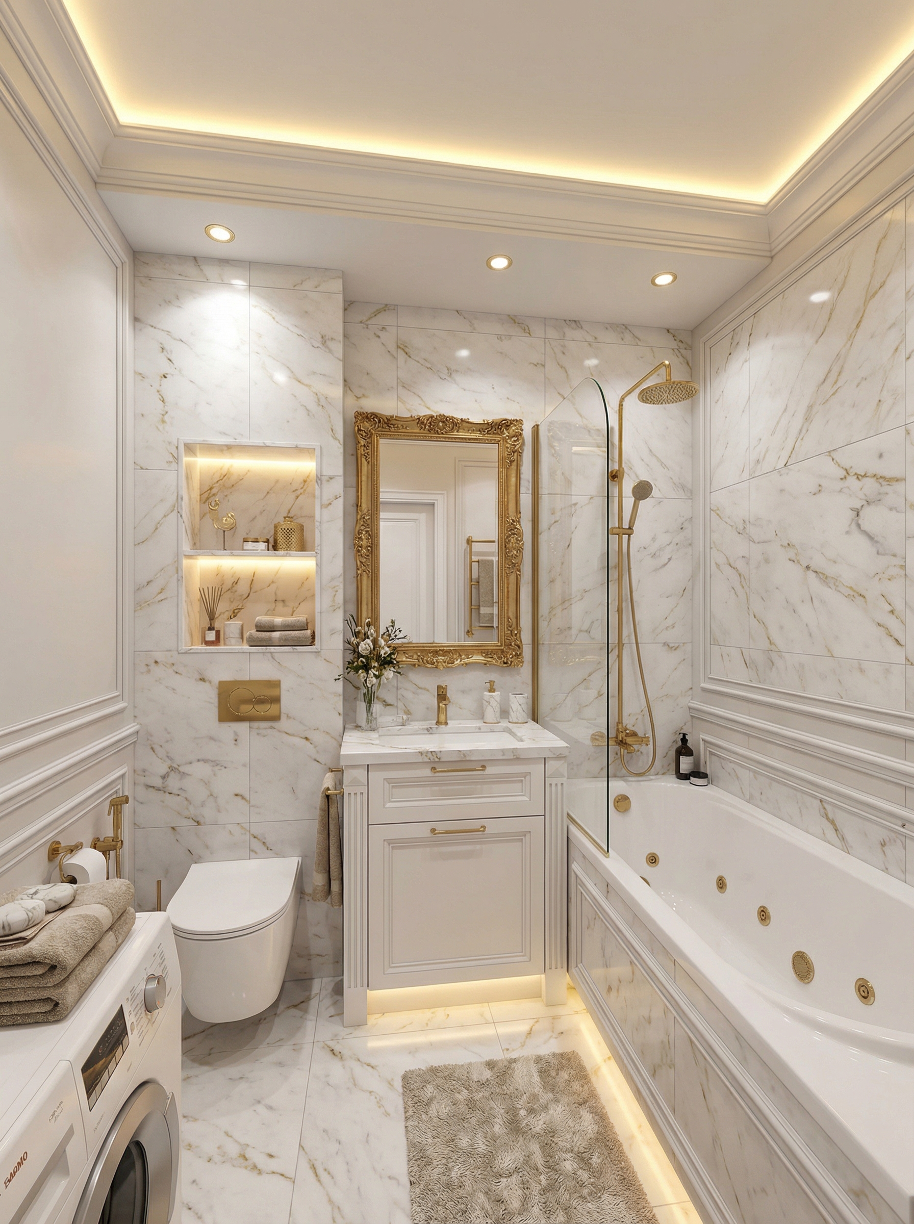 Дизайн ванной в стиле Классика — фото интерьера от нейросети RoomGPT