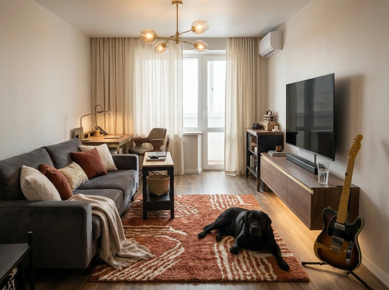 Дизайн гостиной в стиле Контемпорари — фото интерьера от нейросети RoomGPT