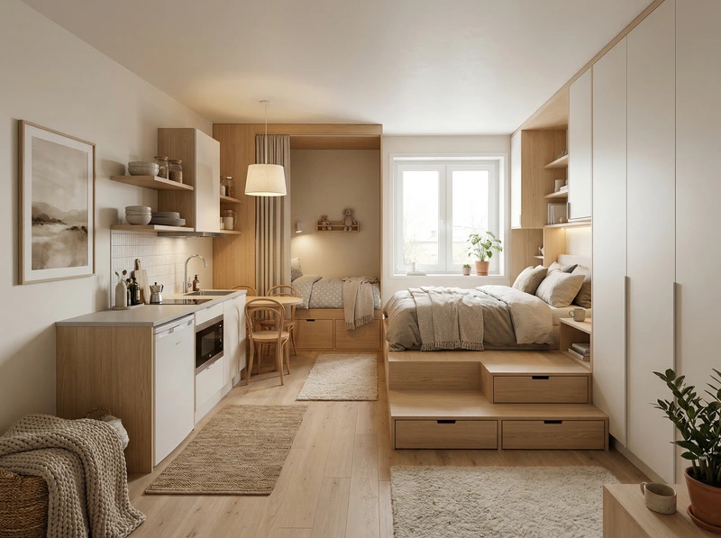 Дизайн спальни в стиле Хюгге — фото интерьера от нейросети RoomGPT