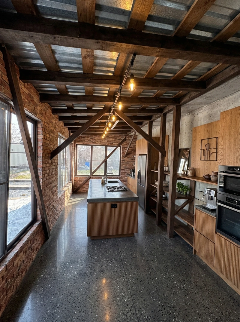 Дизайн кухни в стиле Лофт — фото интерьера от нейросети RoomGPT