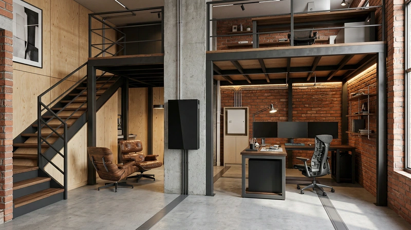 Дизайн интерьера в стиле Лофт — Кабинет от нейросети RoomGPT