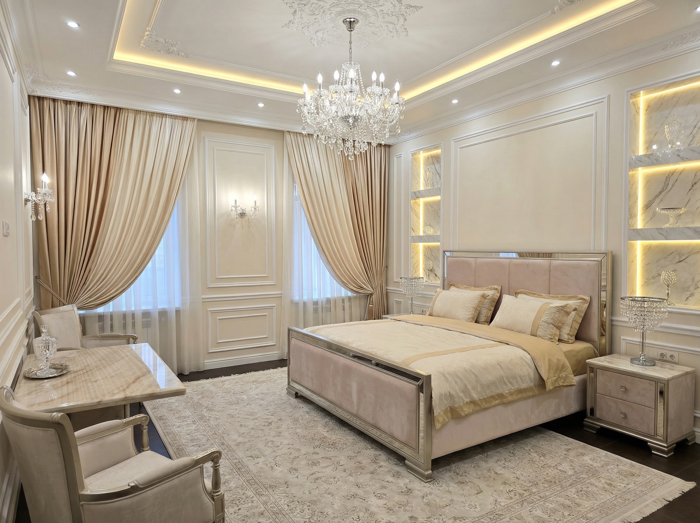 Дизайн спальни в стиле Классика — фото интерьера от нейросети RoomGPT