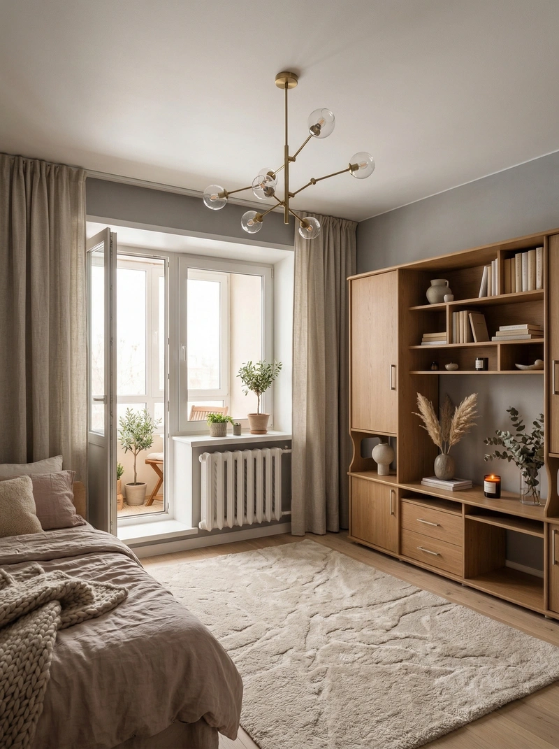 Дизайн спальни в стиле Хюгге — фото интерьера от нейросети RoomGPT