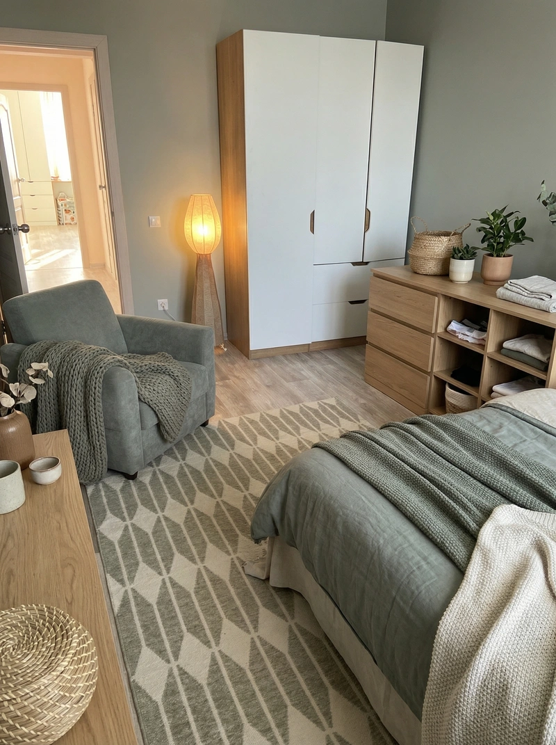 Дизайн спальни в стиле Хюгге — фото интерьера от нейросети RoomGPT