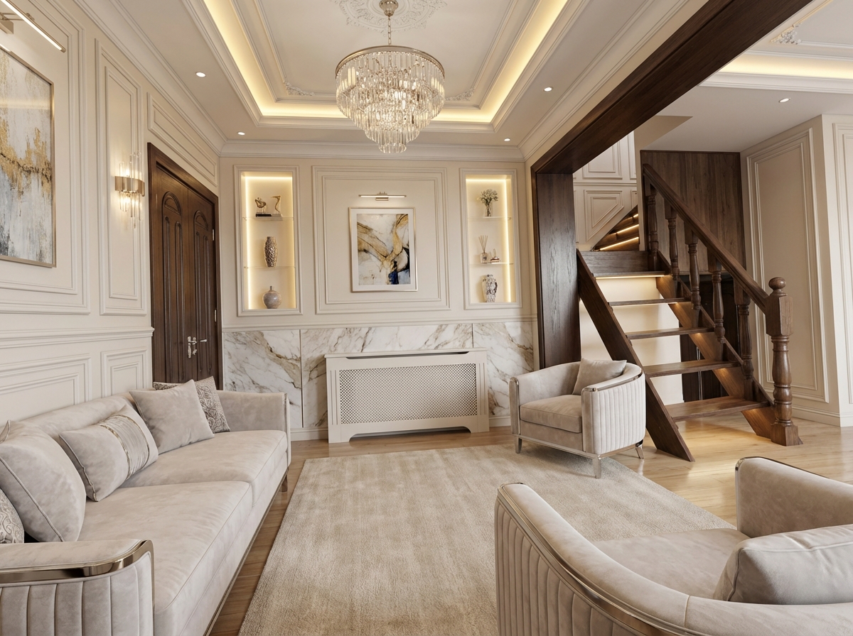 Дизайн гостиной в стиле Классика — фото интерьера от нейросети RoomGPT