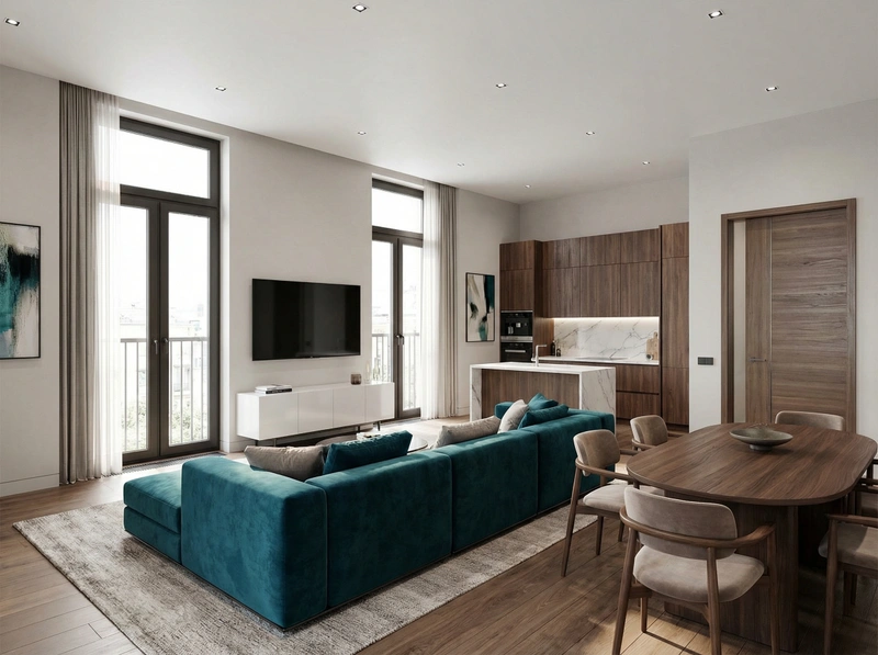 Дизайн интерьера в стиле Контемпорари — Гостиная от нейросети RoomGPT