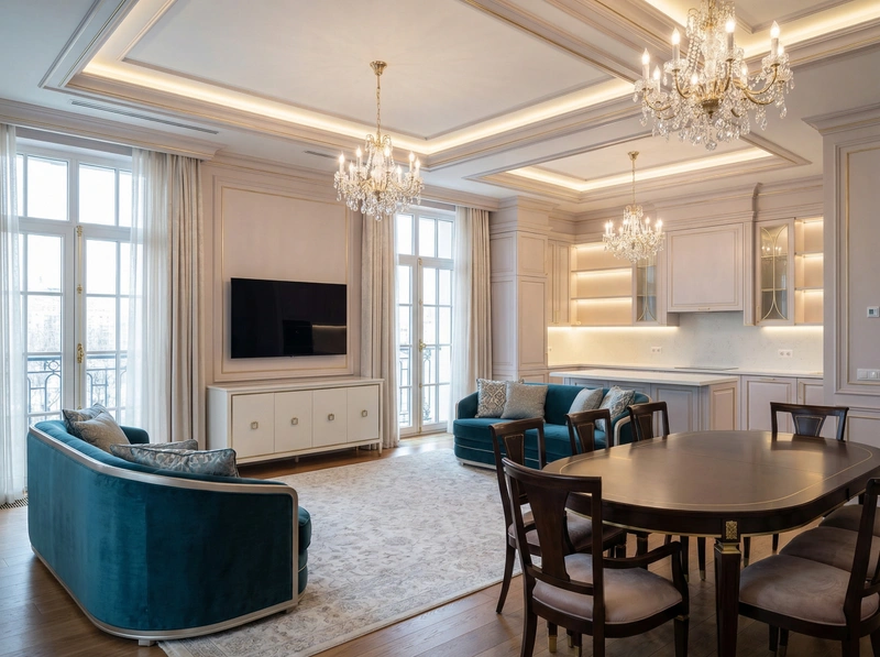 Дизайн интерьера в стиле Неоклассика — Гостиная от нейросети RoomGPT