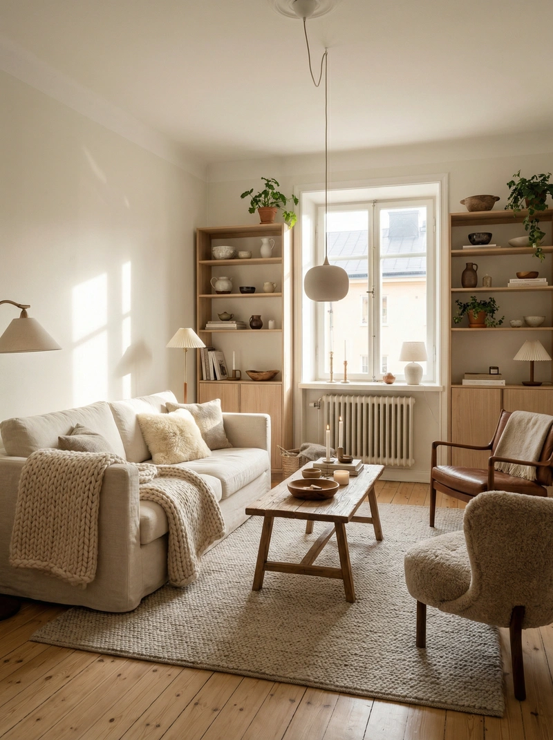 Дизайн интерьера в стиле Хюгге — Гостиная от нейросети RoomGPT