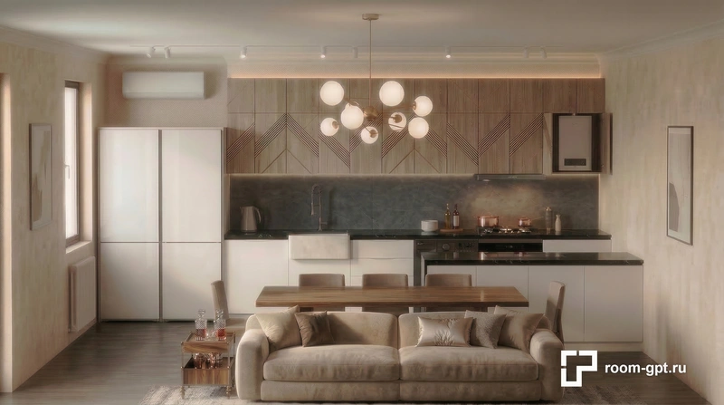 Дизайн гостиной в стиле Контемпорари — фото интерьера от нейросети RoomGPT