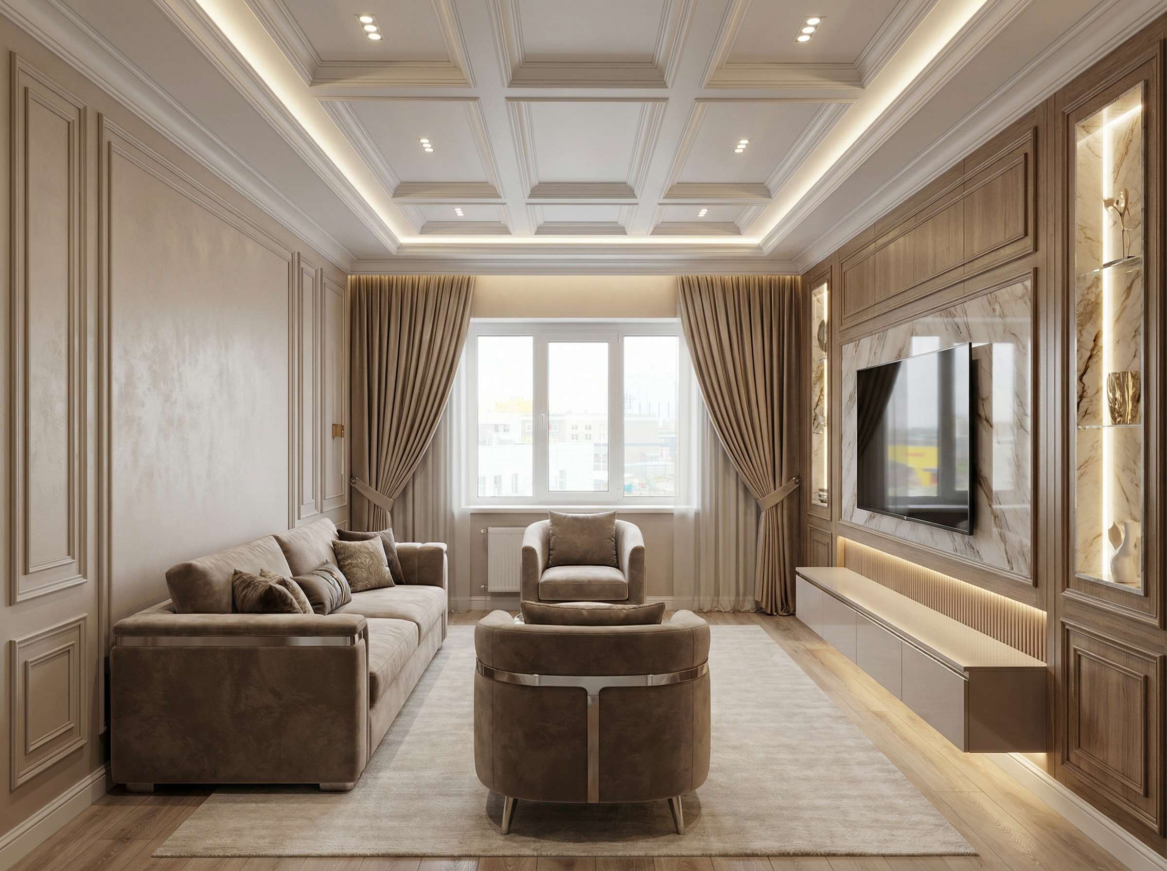 Дизайн гостиной в стиле Классика — фото интерьера от нейросети RoomGPT