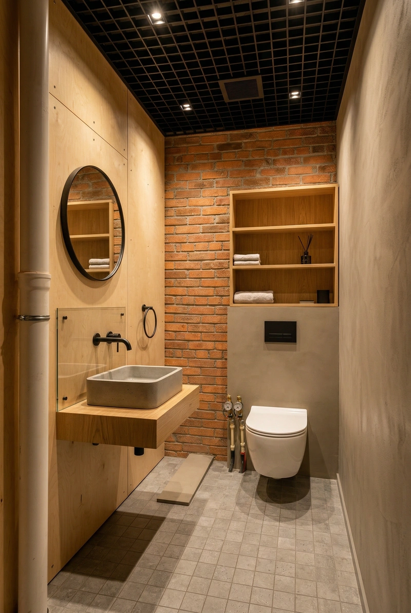 Дизайн интерьера в стиле Лофт — Ванная от нейросети RoomGPT