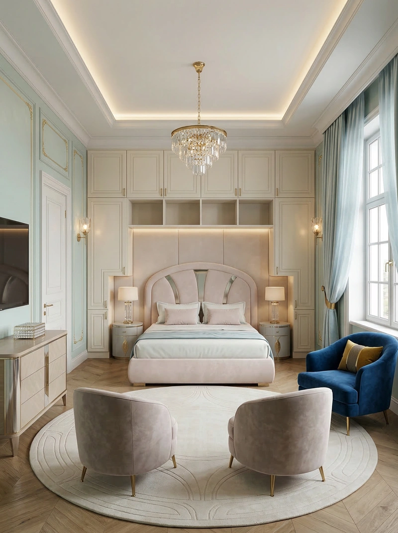 Дизайн спальни в стиле Неоклассика — фото интерьера от нейросети RoomGPT