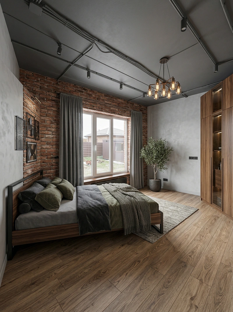 Дизайн спальни в стиле Лофт — фото интерьера от нейросети RoomGPT